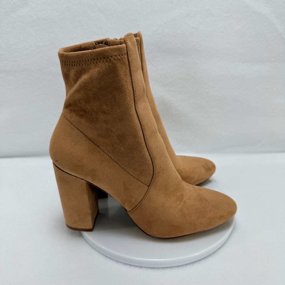 Aldo Suede Ankle Boots Women 7.5 Tan Block Heel Side Zip Neutral Minimalist Chic